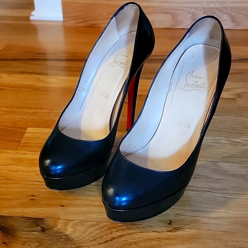 INC CHRISTIAN LOUBOUTIN ⚫️ kid  leather "Bianca" 140 black  sz 36.5, +box - Picture 2 of 12